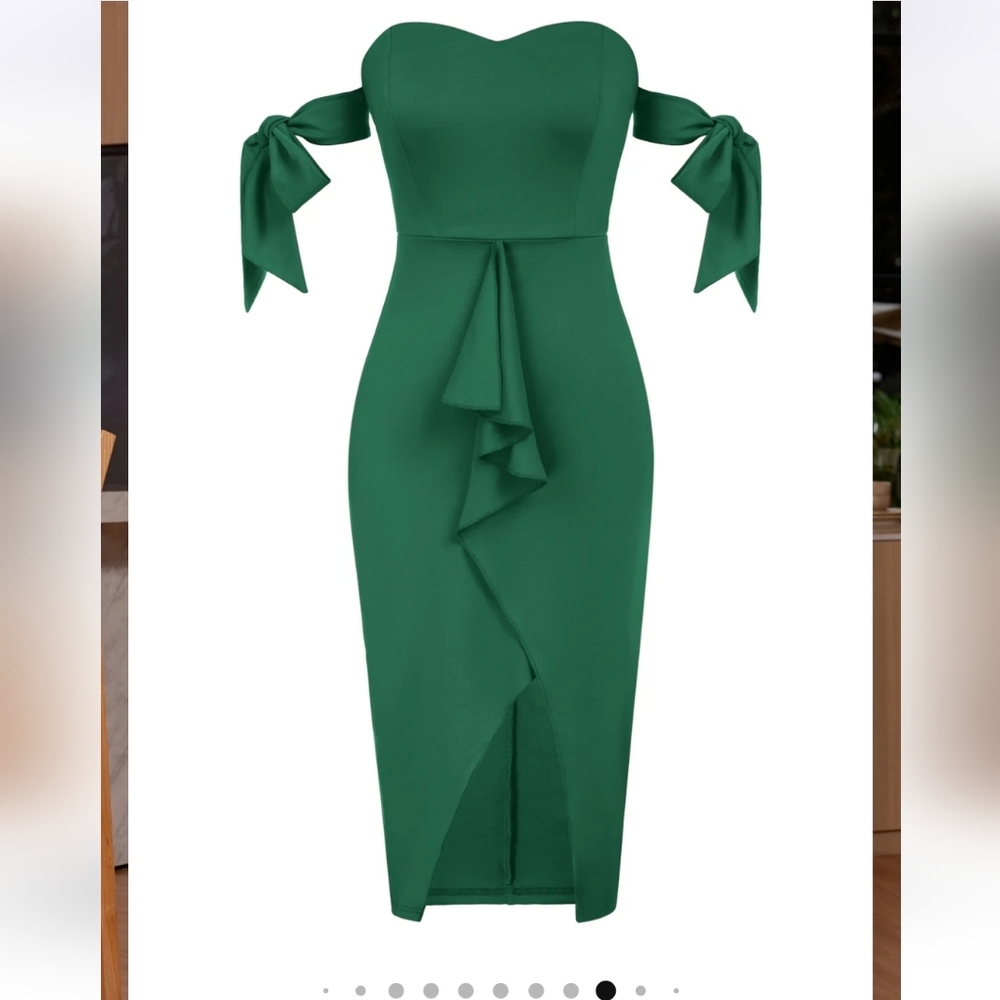 Kate Kasin XL Green NWT Wrap Front  Strapless Sweetheart Neck Bodycon Dress